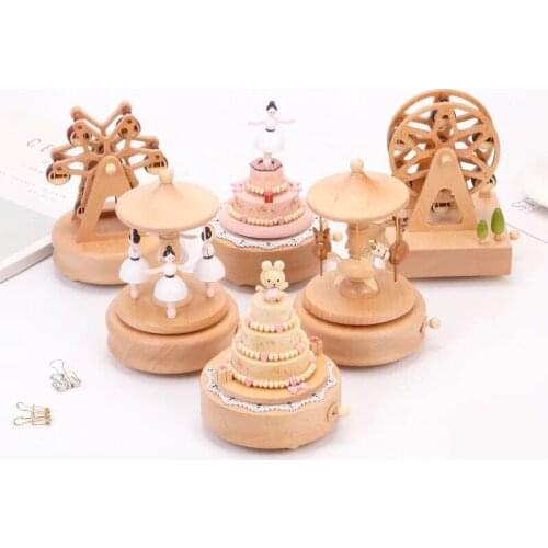 Wooden Music Box Music Box Home Creative Solid Wood Carousel Ferris Wheel Crafts Valentines Day Gift Decoration Box