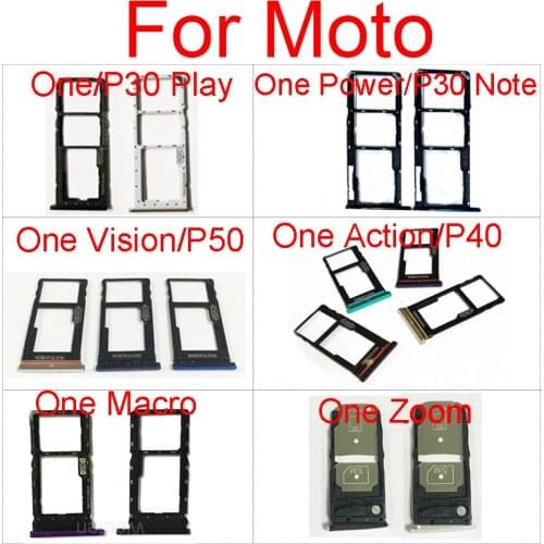 Sim Card Tray Holder For Motorola Moto One Power Vision Action Macro Zoom P30 Play Note P40 P50 Reader Card Slot Socket Adapters