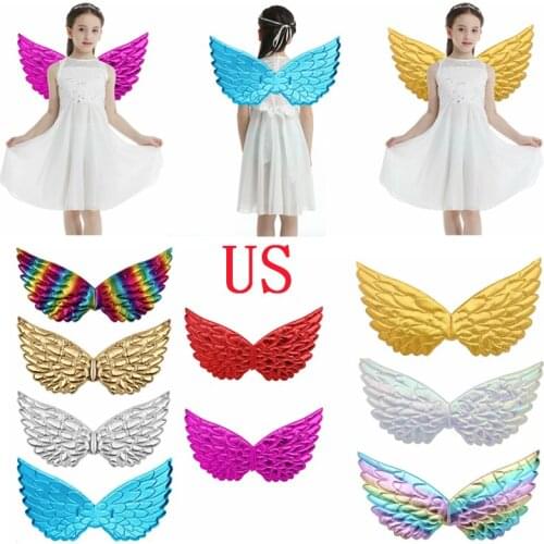 Kids Children Glossy Metallic Angel Wings Fancy Cosplay Angel Wing for Masquerade Halloween Party Decoration Photo Prop US Stock