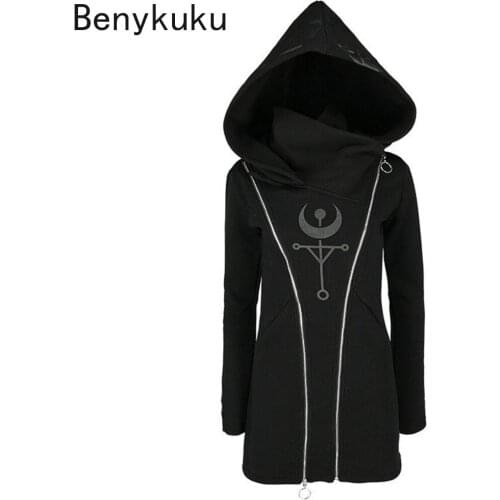 Gothic Punk Hooded Women Oversize Zipper Fashion Casual Long Coat Hoodie Streetwear Goth Sweatshirt Autumn Plus Size Hoodies 5XL