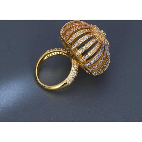 Bride Talk Luxury Brand Ring Creative Fantasy Bird Cage Round House Rings Full Zircon Color Dubai Womens Fun Luxury Accessories