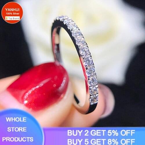 Original 925 Sterling Silver Stackable Ring 5A Clear Cubic Zircon Fine Jewelry Vintage Luxury Engagement Wedding Bands For Women