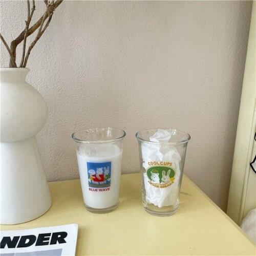 Korean Glass Cup with Cartoon Milk Coffee Cup Juice Breakfast Cup Water Bottle Drinking Glasses