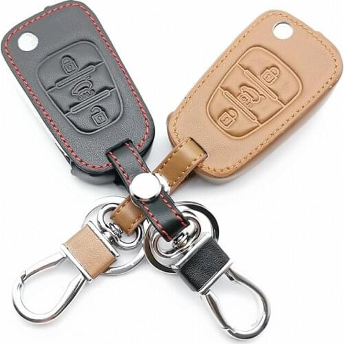 Leather car key case For Kia Sportage Sorento RIO K2 K5 For Hyundai i20 i30 i35 iX20 iX35 Solaris Verna Key cases protect shell