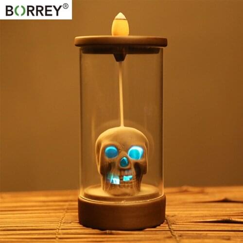 BORREY Backflow Incense Burner Skeleton LED Light With Acrylic Cover for Home Decor Living Room Ornaments Buddhist Incense Base