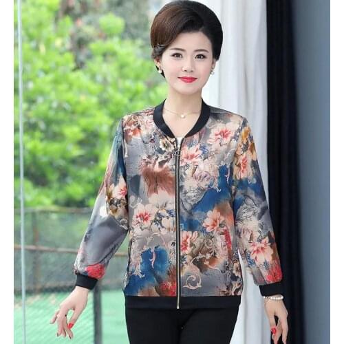 Women Floral Jackets Spring Summer Long Sleeve Zipper Print Bomber Jacket Casual Pocket Slim Female Fashion Outwears Plus Size