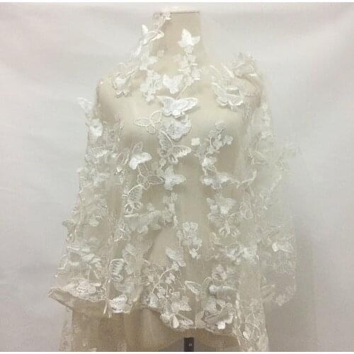 LASUI Top 1yard=1lot white butterfly water soluble embroidery mesh fabric wide150 breathable for wedding dress women skirt