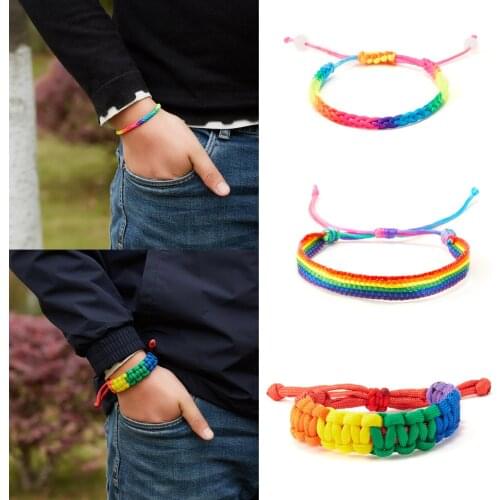 LGBT Gay Pride Rainbow Bracelet For Women Men Handmade Braided Colorful Rope Couple Bracelet Jewelry Friendship Gift