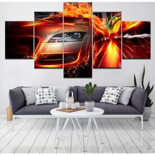 World of Crash and Accidents Car fire 5 Piece Canvas Wallpapers modern Poster Modular art painting for Living Room Home Decor