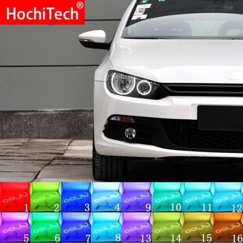 Multi-color RGB LED Angel Eyes Halo Ring Eye DRL RF Remote Control For Volkswagen VW Scirocco 2008 -13 Non Projector Accessories