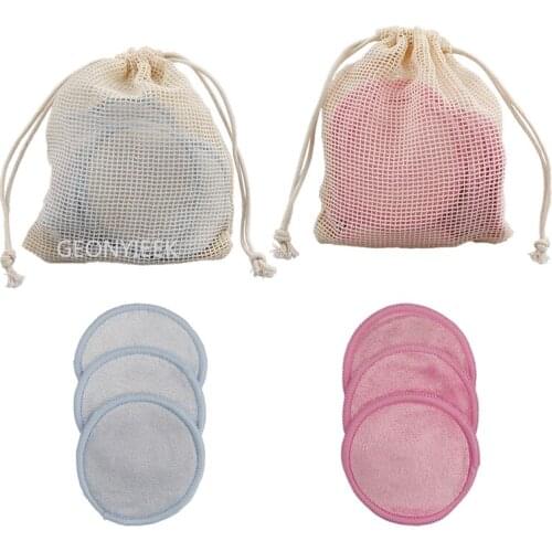 Reusable Bamboo Makeup Remover Pads 12pcs/Pack Washable Rounds Cleansing Facial Cotton Make Up Removal Pads Tool