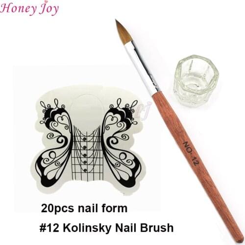 Pro Acrylic Nails Tool Kit Set SIZE no.12 Kolinsky Sable Acrylic Nail Art Brush,20pcs White Butterfly Nail Form,Glass Cup