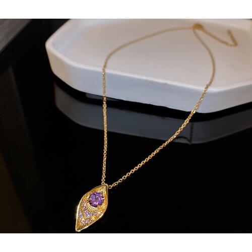 VSnow Unusual Exquisite Purple Rhinestone Eye Pendant Necklace for Women Girls Bling Bling Gold Color Metallic Necklace Jewelry