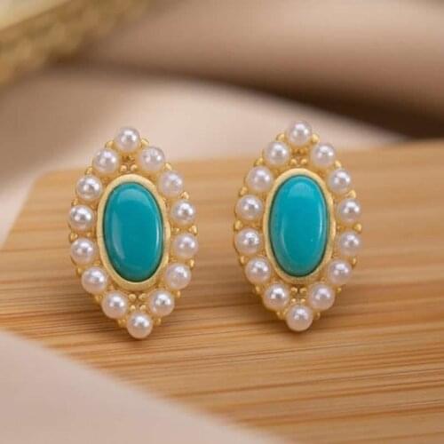 New Arrival S925 Silver Earrings Geometric Pearl Stud Earrings Stamp S925