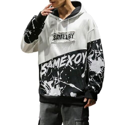 New Autumn Western Stylish Fashion Printed Color Patchwork Pullovers Mens Hooded Sweatshirts Hip Hop Casual Hoodies Streetwear