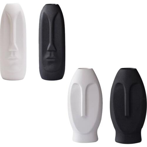 New creative white black abstract human face art flower pot ceramic vase modern living room flower shop decoration ornaments