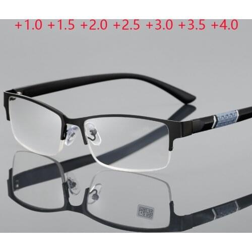 Retro Metal Frame Square Reaading Glasses Men Half Frame Diopter Glasses Business Male Presbyopic Eyeglasses +1.0 +1.5 +2.0 +2.5