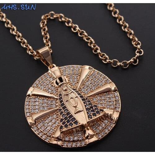 MHS.SUN Religious Zircon Pendant Necklace Vintage Sweater Chain Necklace For Women/Girls Fashion AAA CZ Jewelry Gold Color