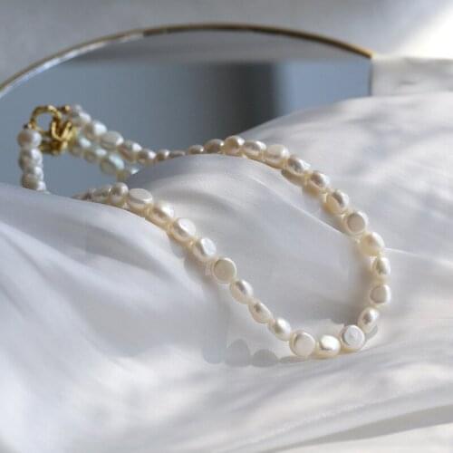 Natural freshwater pearl retro temperament special-shaped pearl necklace female fashion simple short pearl clavicle chain temper