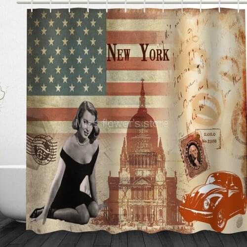 Black Dress Goddess American Flag Design Custom Shower Curtain Bathroom Waterproof Mildewproof Polyester Fabric With 12 Hooks