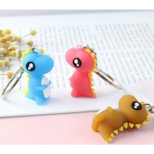 Novel Couples Jewelry Cartoon Mini Dinosaur Silicone Keychain Car Bag Pendant Animal Keyring Women Men Friend Gift Key Chain