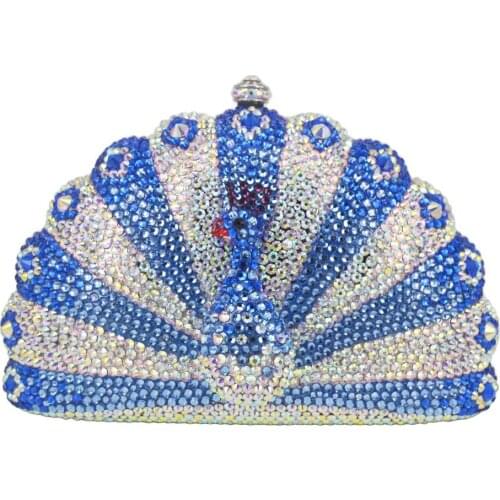 Luxury Peacock Evening Bags Animal Clutch Bags Blue Crystal Party Wedding Purse Lady Prom Boutique Handbags P08