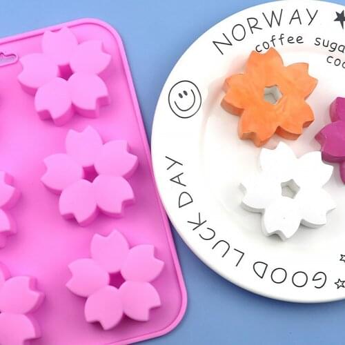 6 Cavities Cherry Blossom Silicone Soap Mold,Cake Mold,Ice Lattice,Chocolate Mold,Candy Mold DIY,Clay Mold,Pudding Jelly Molds