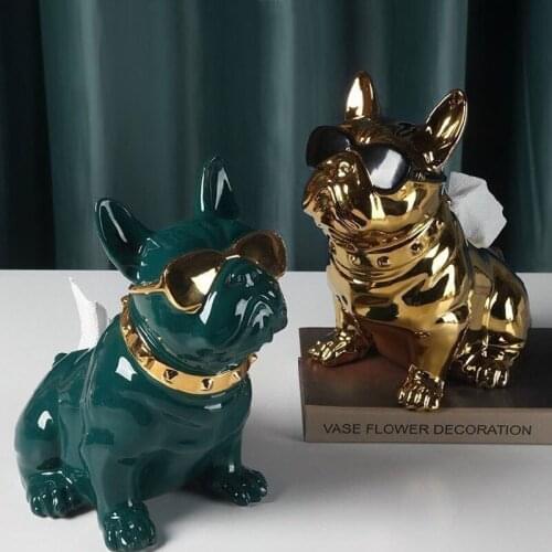 Modern Art Glasses Bulldog Table Decoration Bulldog Table Decoration Tissue Box Paper Holder Artificial Dog