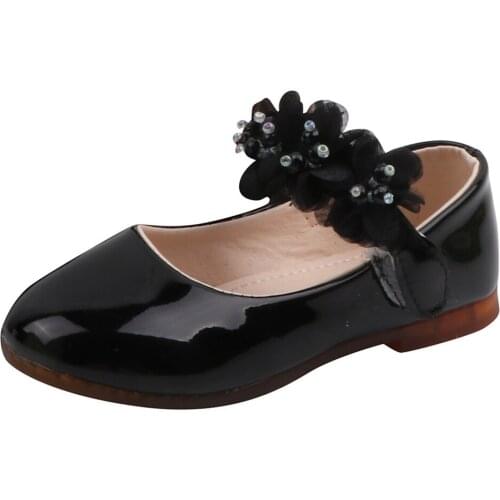 Little Girls Shoes Leather Flats PU Patent With Flowers Flats For Children Wedding Dress Shoes Soft Princess Chic 2021 Autumn