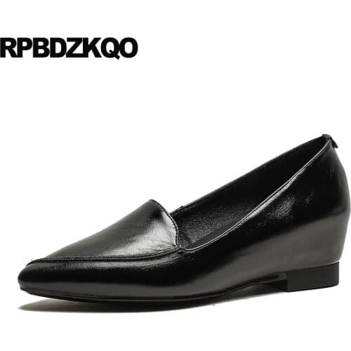 Size 4 34 medium heels nude hidden pumps pointed toe brand fashion shoes 2019 luxury women black italian genuine leather slip on
