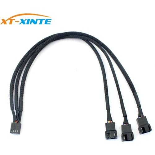 XT-XINTE 4Pin PWM 1 to 3 Ways Cooler Fan Power Extension Cable Y Splitter Cord Multiplier Computer PC Chassis Cooling 22AWG 30cm