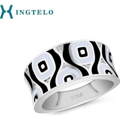 XINGTELO 925 Sterling Silver Ring Inlaid Crystal Handmade Silver Ring Enamel Jewelry Wedding Accessories for Women