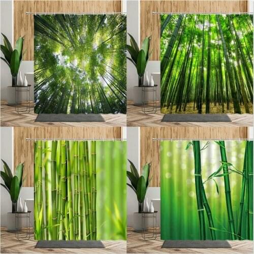 Green Bamboo Forest Shower Curtain Summer Nature Scenery Bathroom Decor Product Living Room Hanging Cloth Bath Curtain With Hook