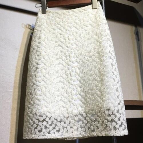Women Summer 2021 lace Skirt Vintage Embroidery high waist Small Daisy Luxury A-line Skirts