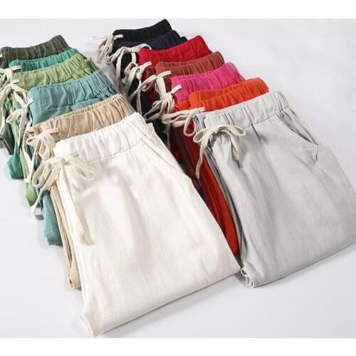 2019 Spring Summer Women Harem Pants Elastic High Waist Cotton Linen Pants Female Long Loose Casual Trousers Plus Size 3XL A1340