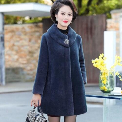 Women 2021 Winter Imitation Mink Cashmere Coat Female Loose Thicken Warm Plush Jacket Lady Plus Size Casual Knitted Cardigan B59