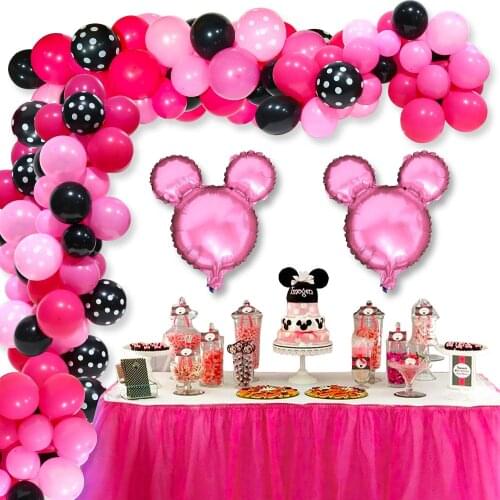 1set Pink Mickey Balloon Garland Arch Kit Polka Black Dot Latex Globos Baby Shower Girl Wedding Birthday Party Decorations Ball