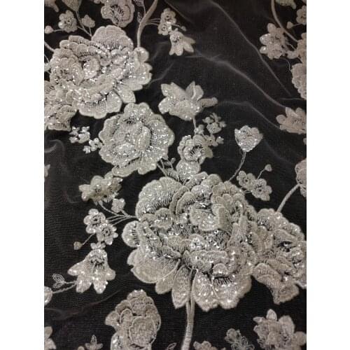 1 Yards 130CM Width Fashion Dress Top Quality Off White Gorgeous Embroidered French Lace Fabric 3D Bridal Lace Fabric