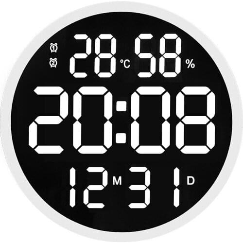 12 Inch LED Large Number Digital Wall Clock Temperature And Humidity Electronic Clock Modern Design Decoration Home Office Decor