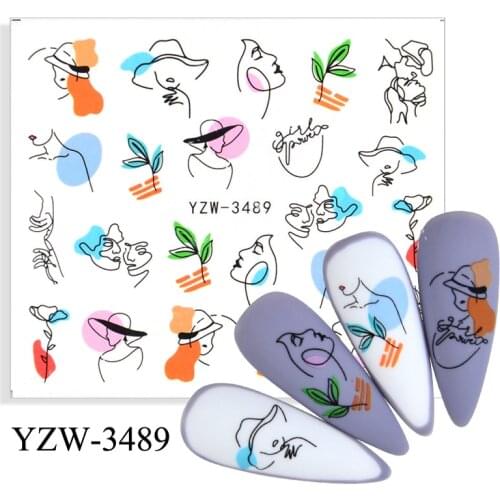 12 Sheets Nail Decals Abstract Lady Face Nail Sticker Set French Manicure Sliders Nail Art Decorations Water Decals Watermark