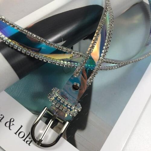 2019 Sale Cinto Mujer Hombre Fashion Belt Transparent Laser Rhinestone Thin Pin Buckle Decoration Ladies Belts For Dresses