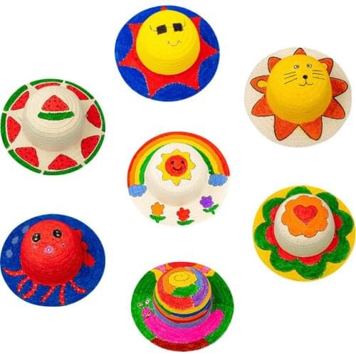 28cm DIY Summer straw Hat Handmade Toys For Children Graffiti Painting With Line Draft Colorful Creative Art Craft Kids 2020 NEW