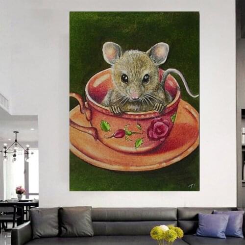 5d Diy Mouse Miniature in the tea cup Diamond embroidery Needlework Full Square Round Diamond Painting Cross StitchZP-3141