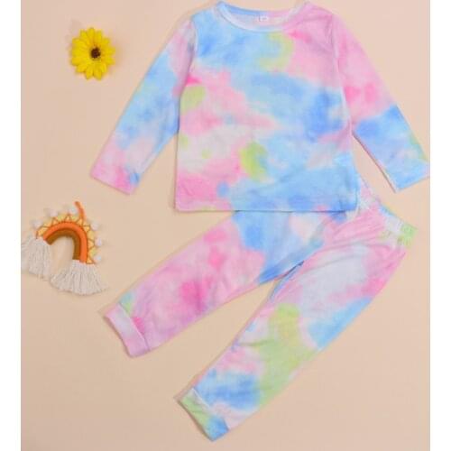 2 Pieces Kids Suit Set, Tie-Dyed Round Neck Long Sleeve Pullover+ Long Pants for Toddler Girls Spring Autumn , 1-7 Years