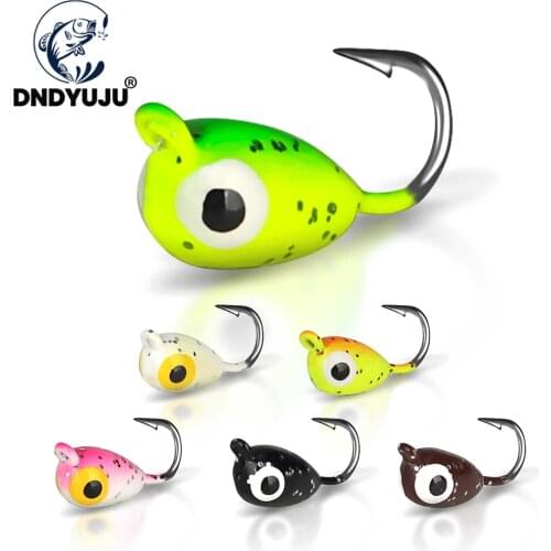 DNDYUJU 6pcs/lot Ice Fishing Hooks Jig 2.3g/18mm Drip Shaped Artificial Soft Bait Jig Head Small Ice Fishing Hook For Lure Worm