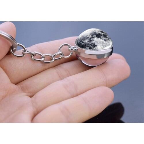 Double Sided Solar System Planet Keyring Nebula Space Keychain Glass Ball Car K B36B