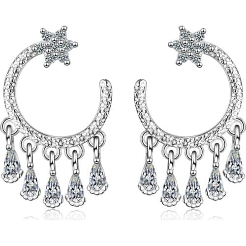 Elegant Korean Tassel Water Drop Zircon Earrings Zircon Dangle Earrings Jewelry 925 Sterling Silver Earring For Women Girl Gifts