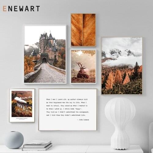 Autumn Forest Leaf River Sunset Canvas Print Nature Landscape Photography Wall Art Poster Painting Nordic Decoration Picture