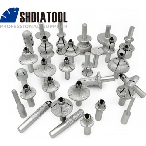 SHDIATOOL Vacuum Brazed Diamond Router Bits Granite Marble Router Cutter with 1/2" Shank Profiling Cutting Stone Edge Grit 60