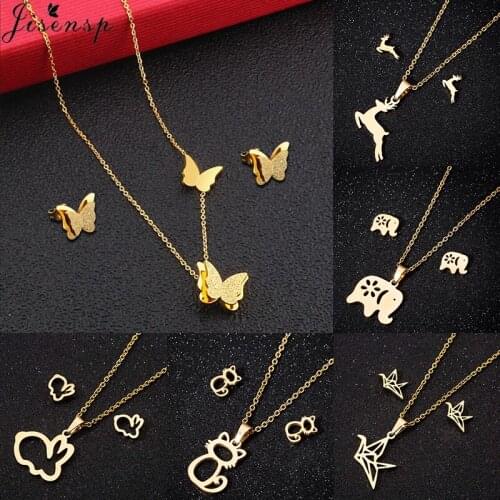 Jisensp Delicate Double-layer Crystal Butterfly Necklace Earrings Lovely Animal Jewelry Sets for Women Girls Birthday Gift
